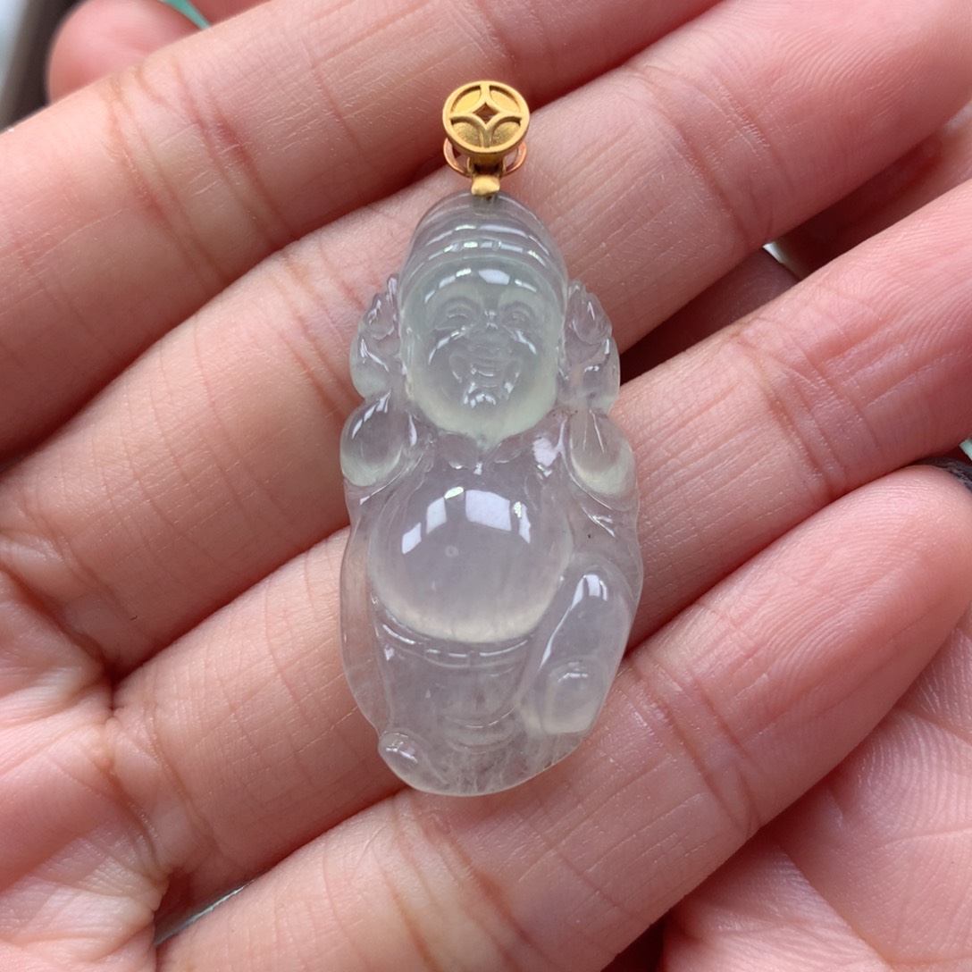 翡翠吊坠(不含链)18K金镶嵌财神爷