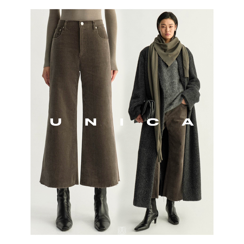 UNICA/强推百搭秋冬复古进口高弹力细腻灯芯绒毛边剪裁休闲裤