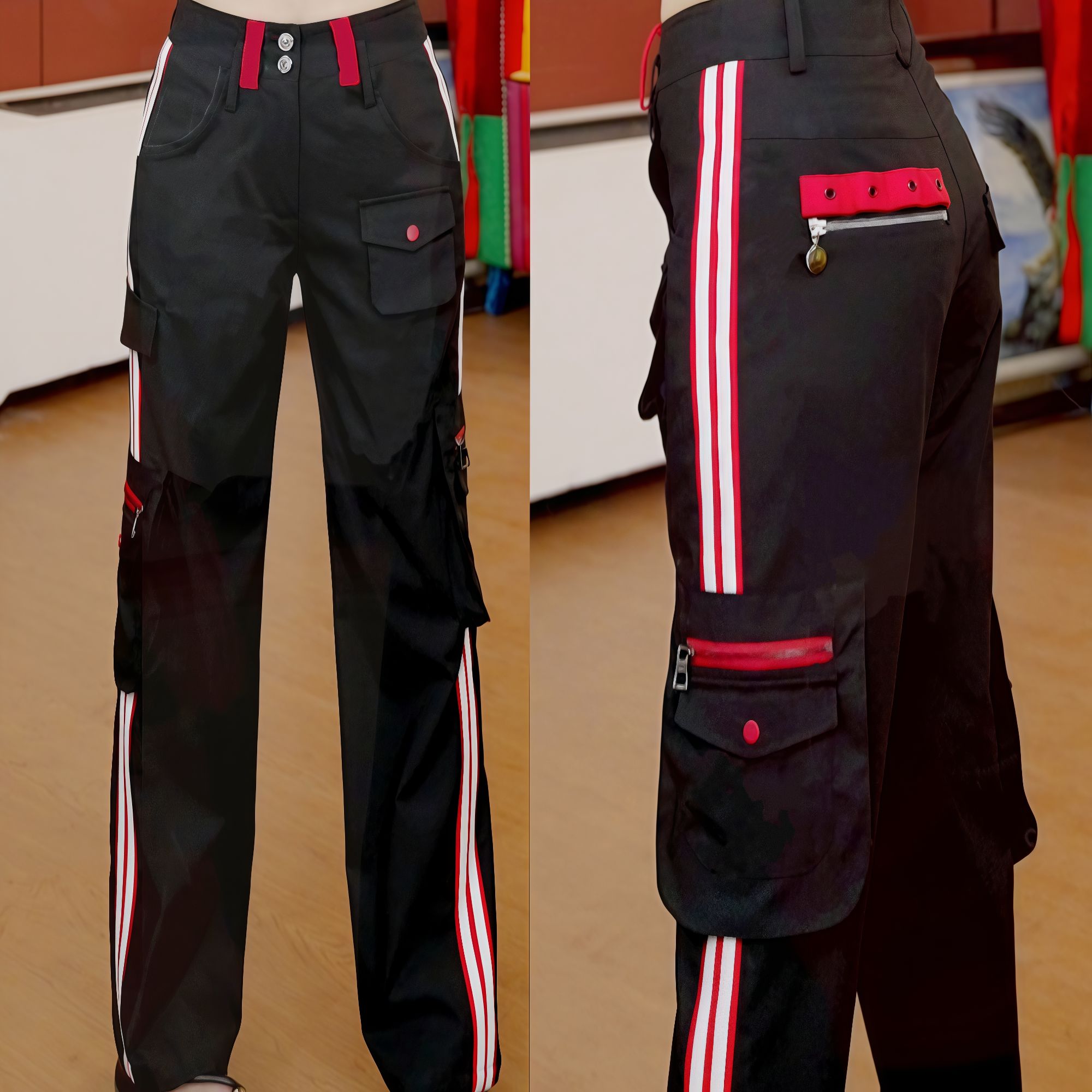 柯米儿KM60004时尚休闲拼接工装裤阔腿裤