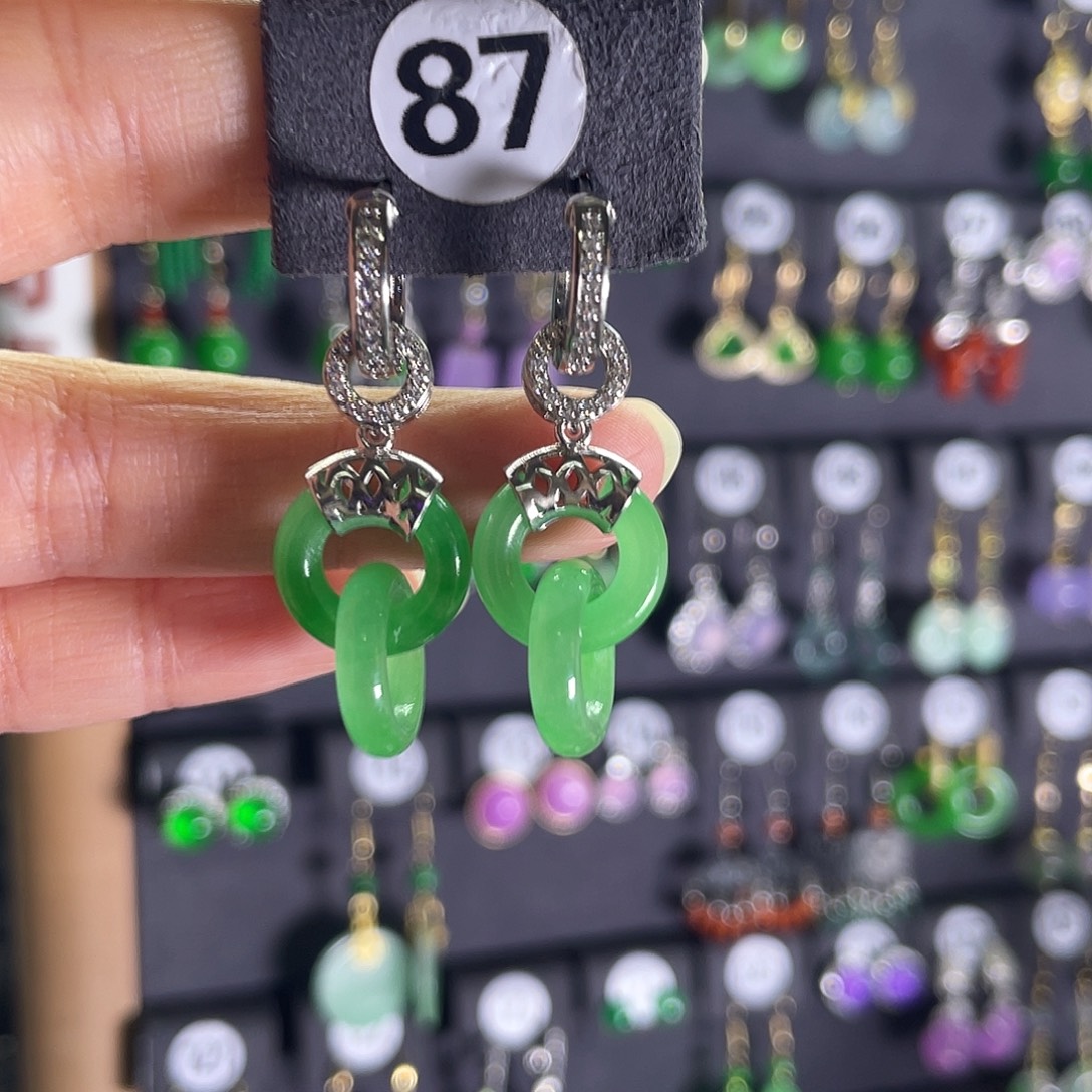 翡翠银S925镀金镶嵌耳饰87