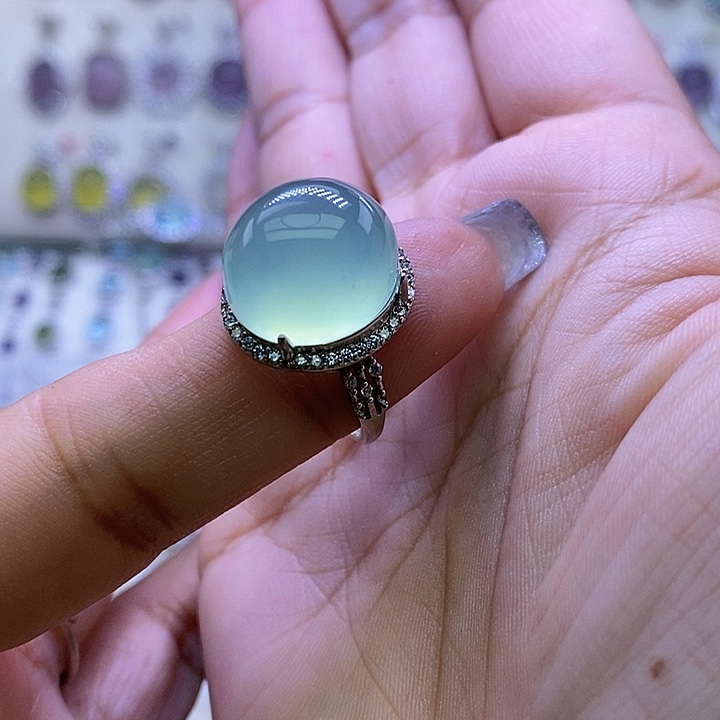 ⎳***³岫玉银S925镶嵌戒指