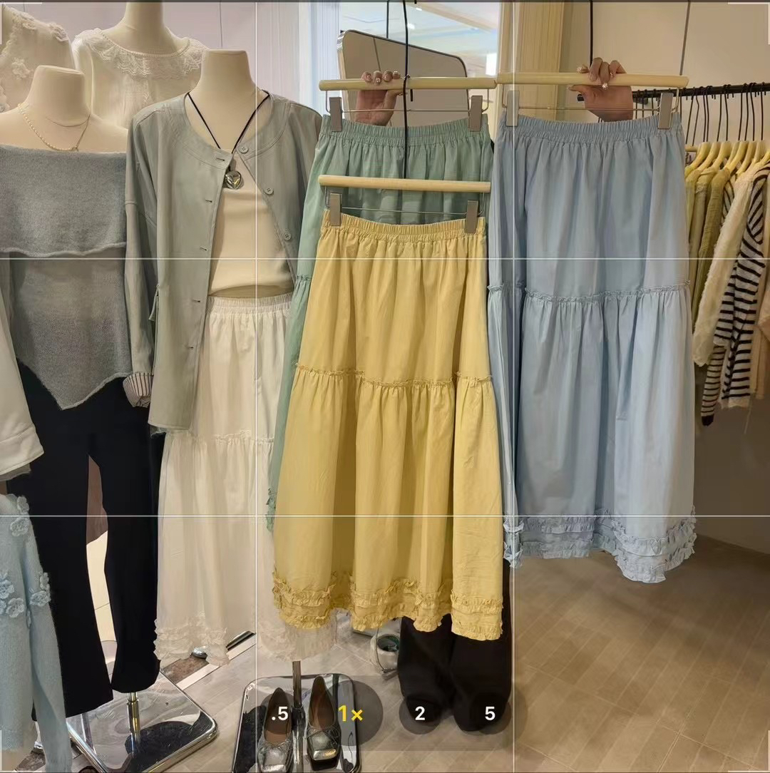 温柔风木耳边半身裙高腰大摆A字长裙显瘦百搭