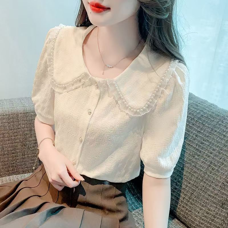 【直播链接】成人短袖夏季娃娃领衬衫（样衣库存尾货）默认微瑕上衣