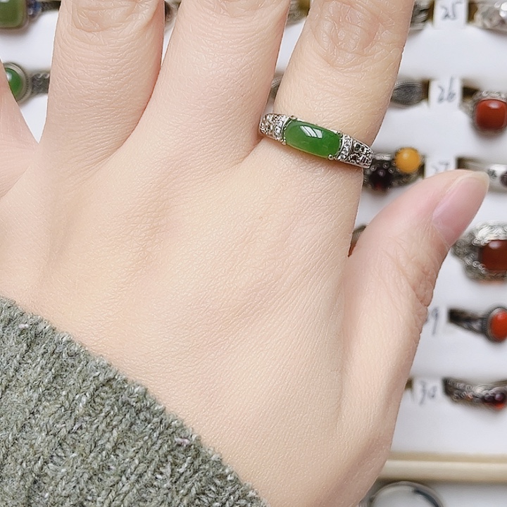 和田玉银S925镶嵌戒指