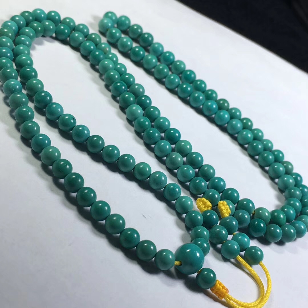 湖北原矿绿松石佛珠108佛串DIY配饰配珠