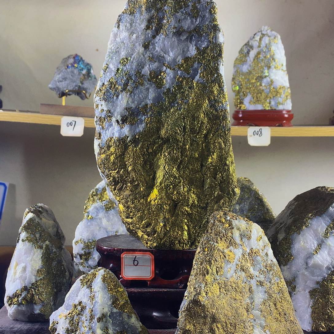 石材天然原石原色6号带底座