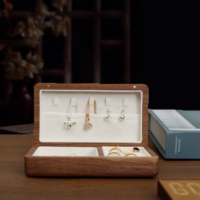 传习实木首饰盒首饰收纳北美黑胡桃木戒指耳饰项链手镯收纳盒子