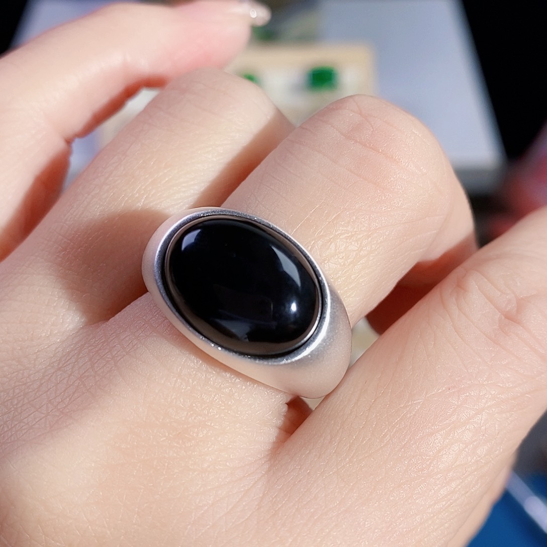 玛瑙/玉髓戒指银S925镶嵌