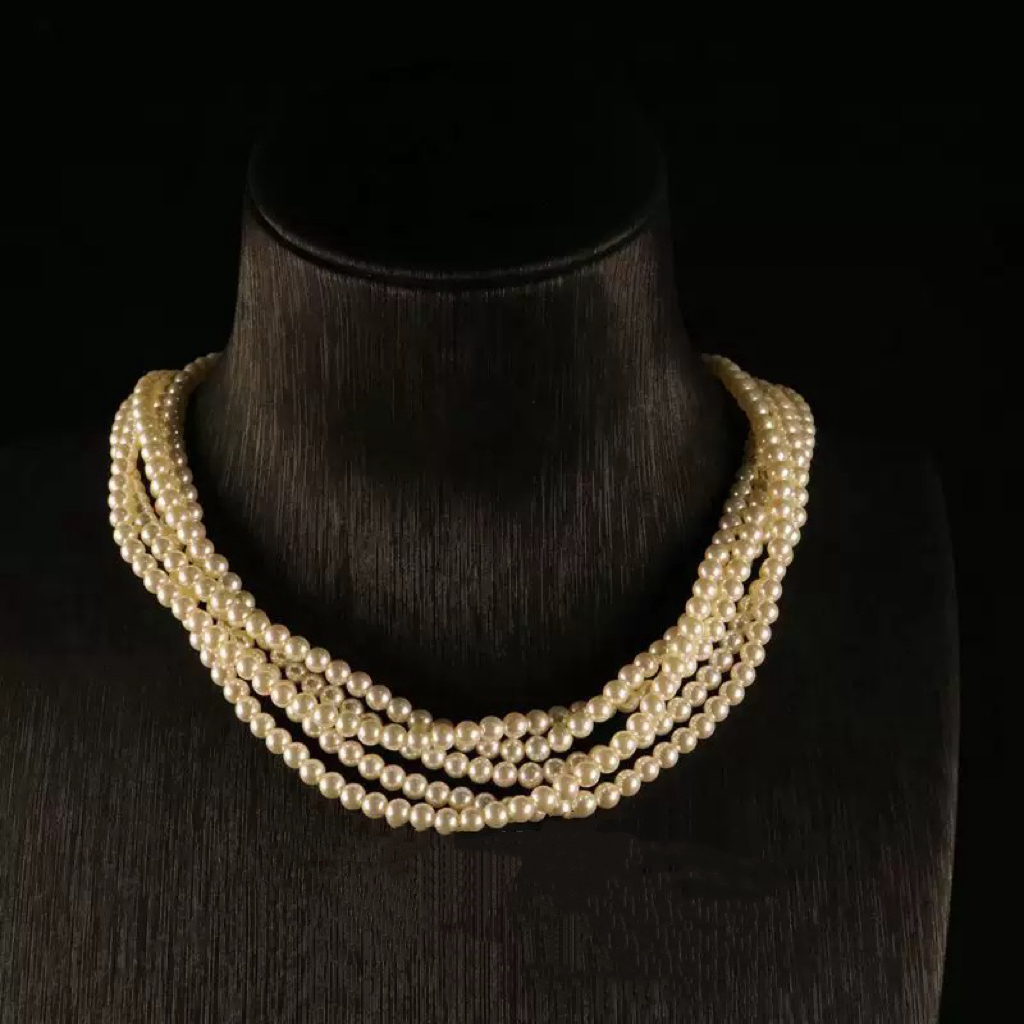 铜仿珍珠项链 时尚中古VINTAGE 气质百搭五层施华洛珠珠项链