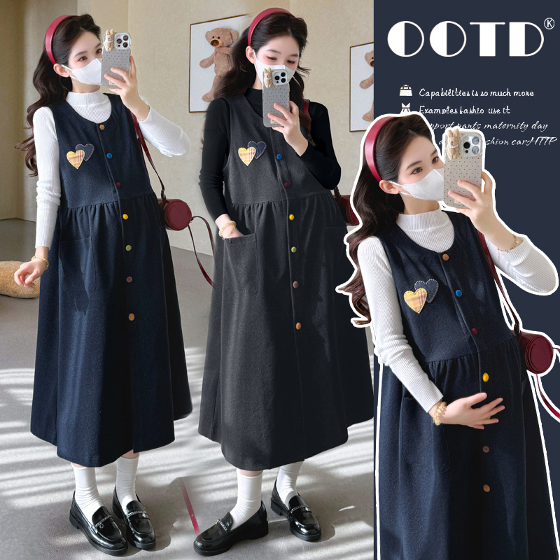 孕妇套装2025秋冬新款时尚宽松气质减龄百搭无袖开衫背心裙孕妇装
