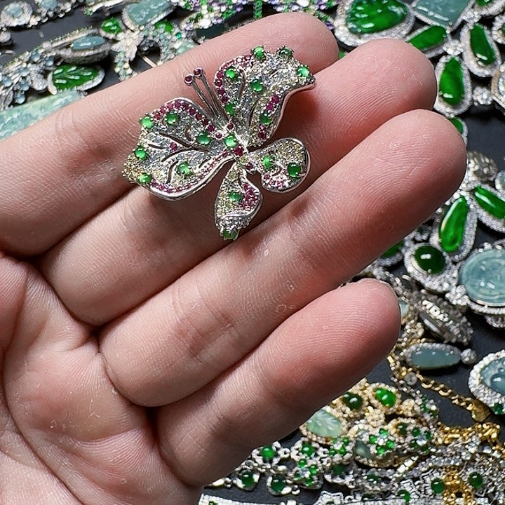 翡翠颈饰未镶嵌天然A货翡翠放漏