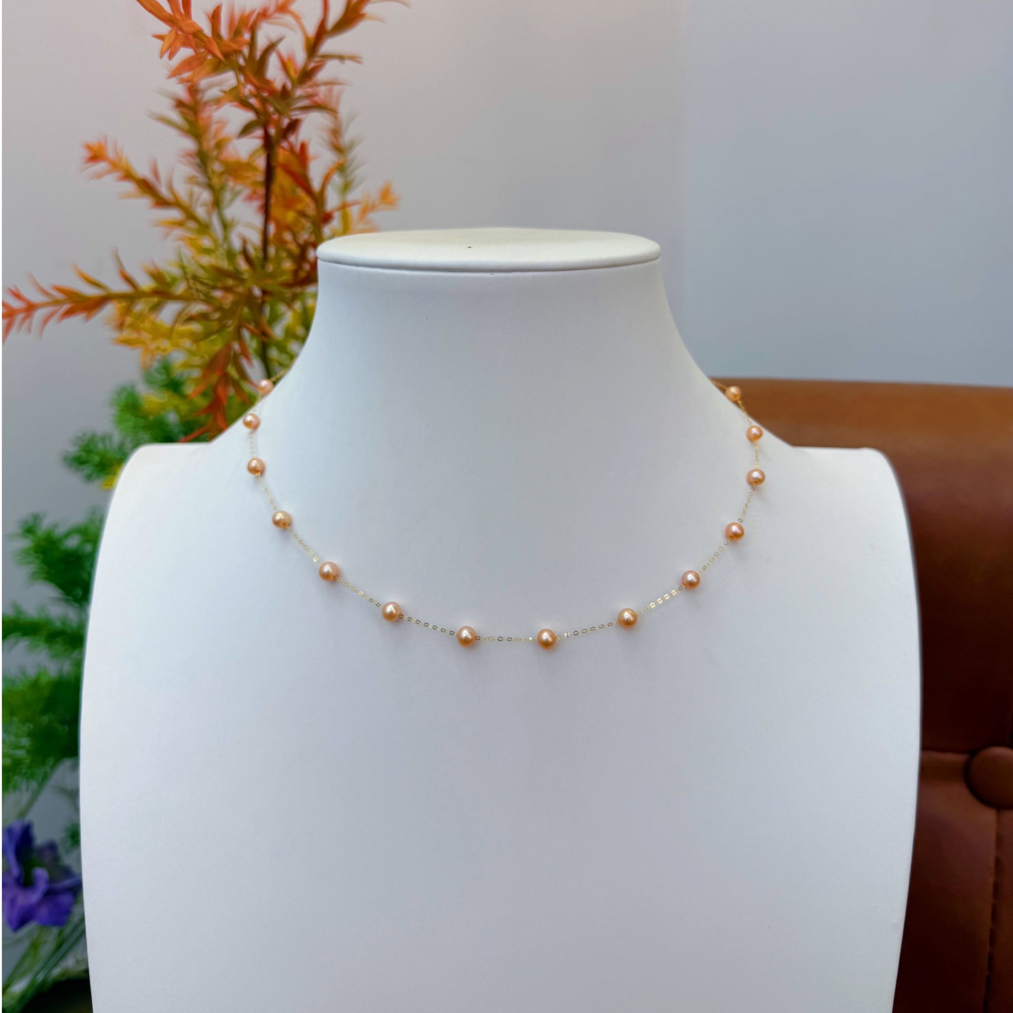 【晓艾珍珠】 淡水爱马仕橙满天星 3-5mm 18k金X982