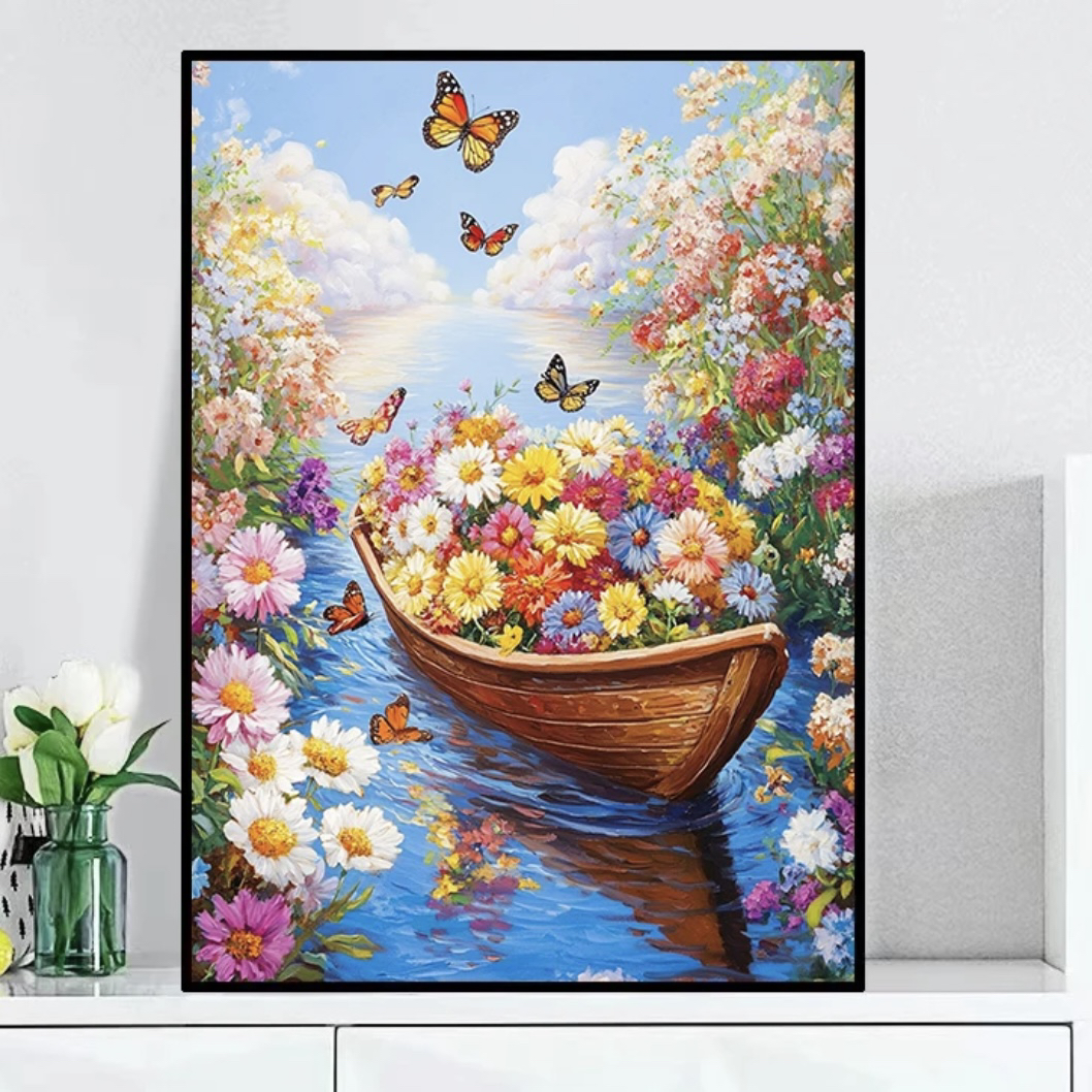 花船 蒙娜丽莎十字绣棉线50色65×85大格满绣无勾边