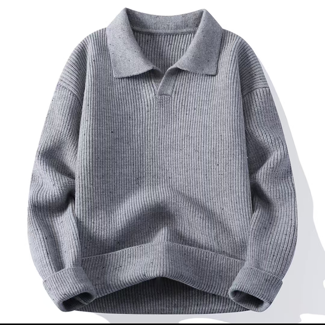 正方体9533冬季翻领毛衣男士休闲高级感复古满天星毛线衣polo领