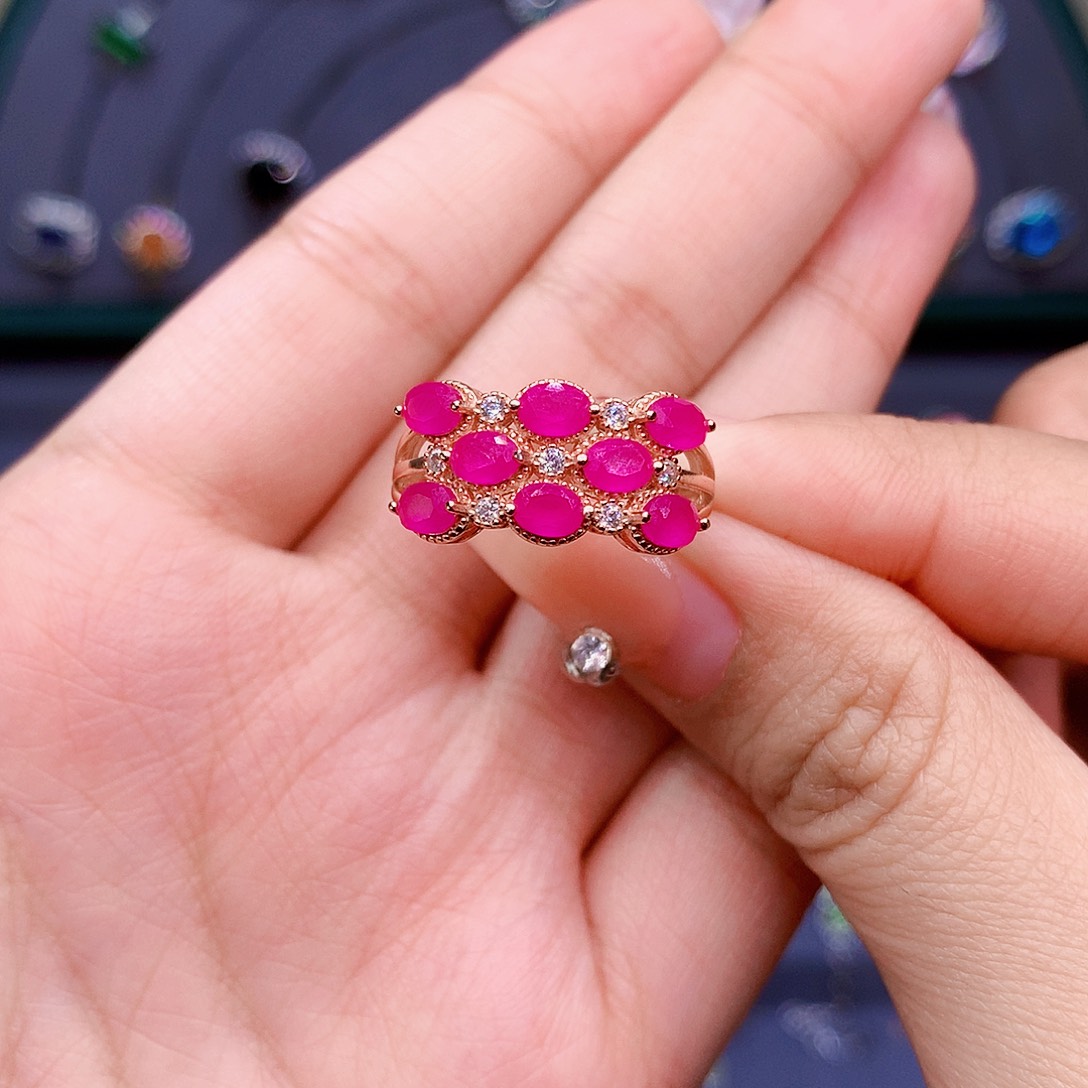 红宝石戒指银S925镶嵌