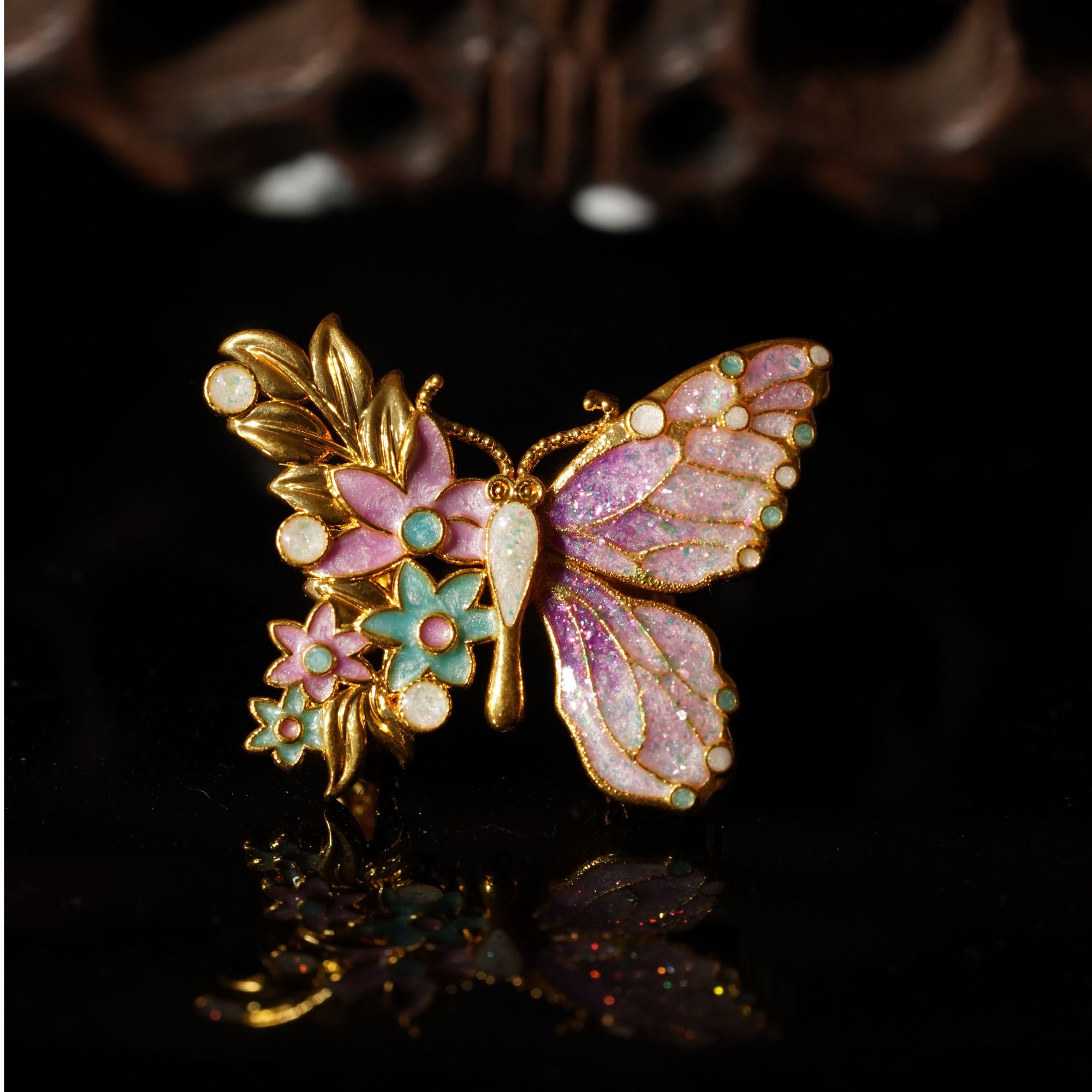 足金999 高温烧蓝翩翩起舞蝴蝶戒指系列 JZ014