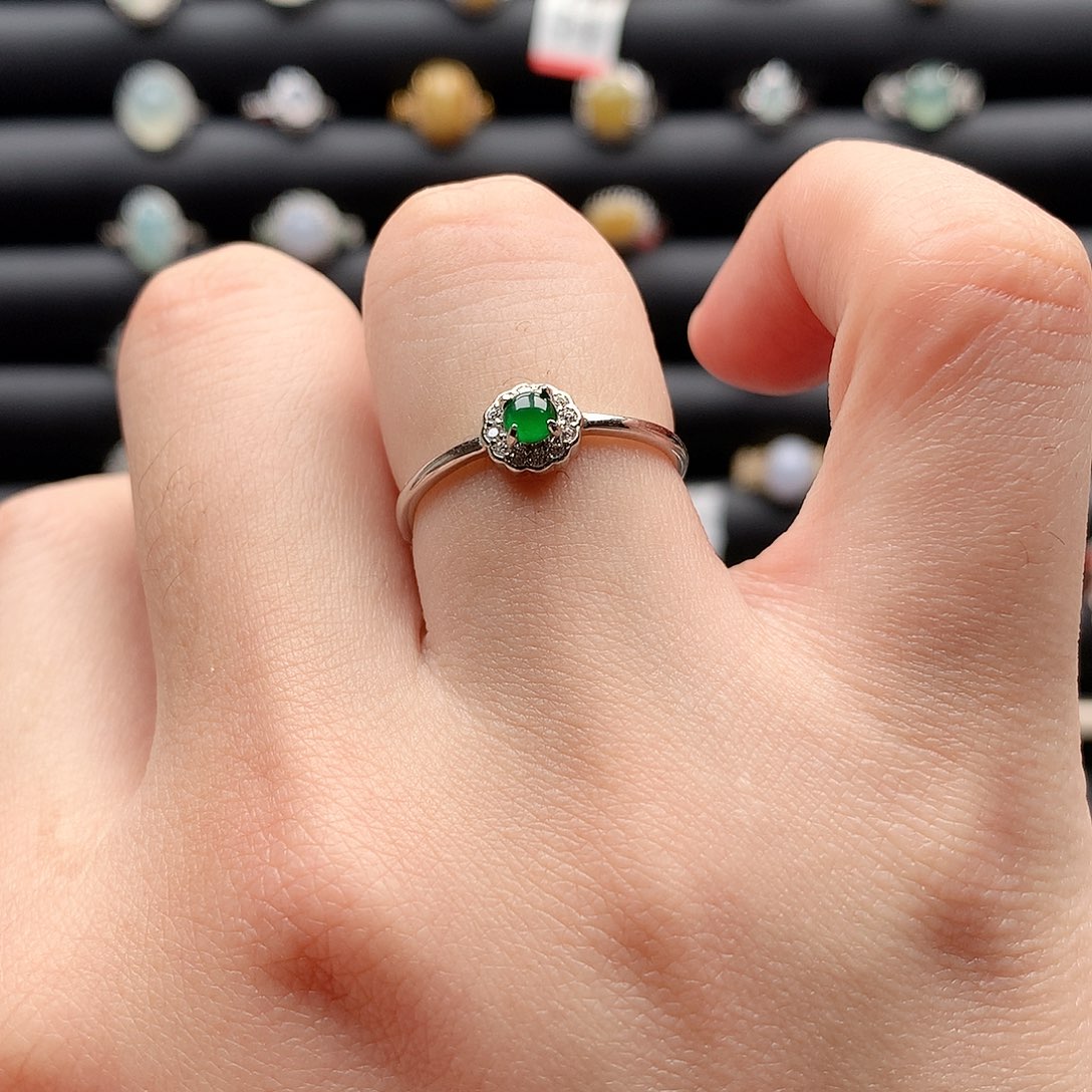 翡翠耳饰银S925镶嵌0145