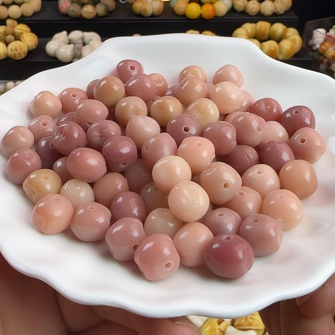 手串菩提根/象牙果卡13粉色苹果雕刻件100颗批发