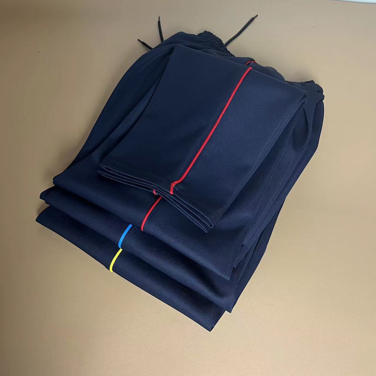 春秋季一道细杠藏蓝色红条校服裤子男女同款学院风细蓝条舒适校裤