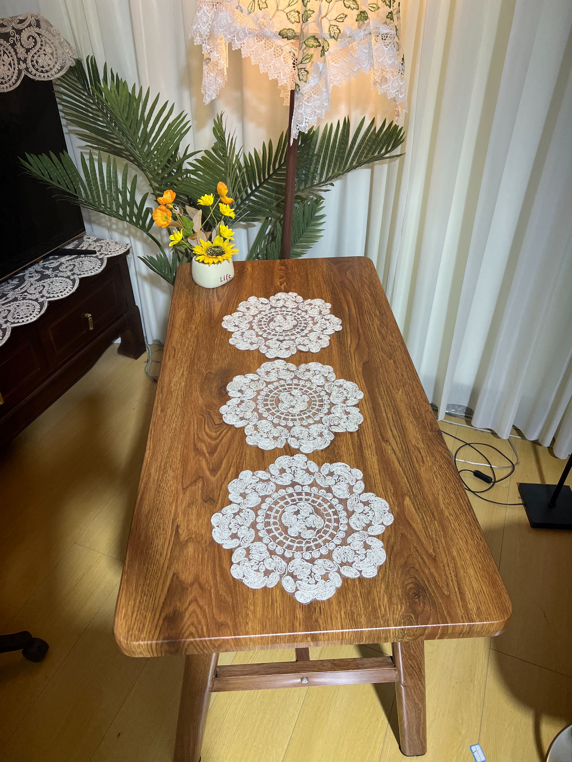 ZN085-1粗绳绣【30*30圆/3个】麻本色非遗法斯麻绳绣餐盘垫