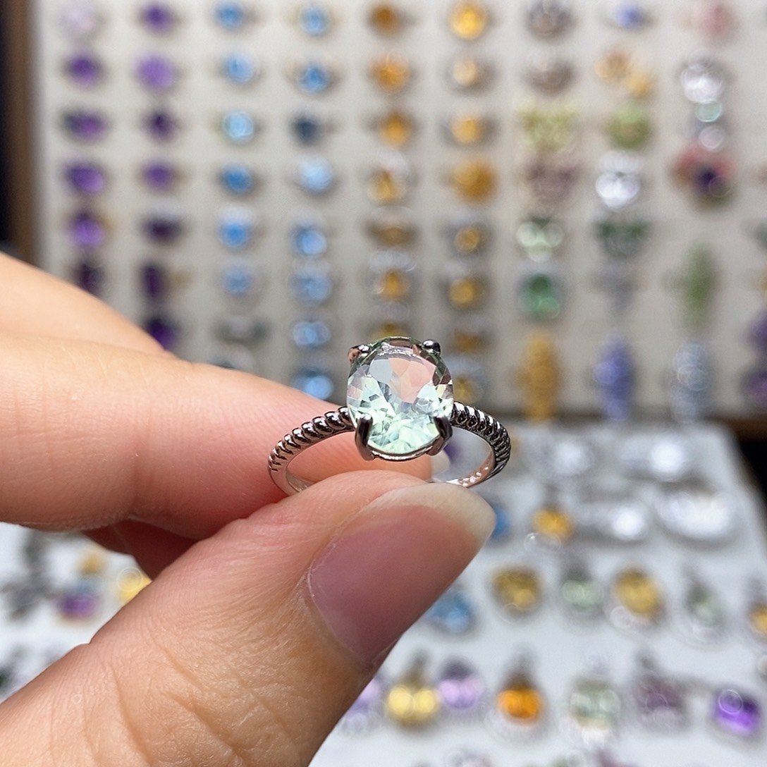 水晶戒指银S925镶嵌绿水晶需要证书备注