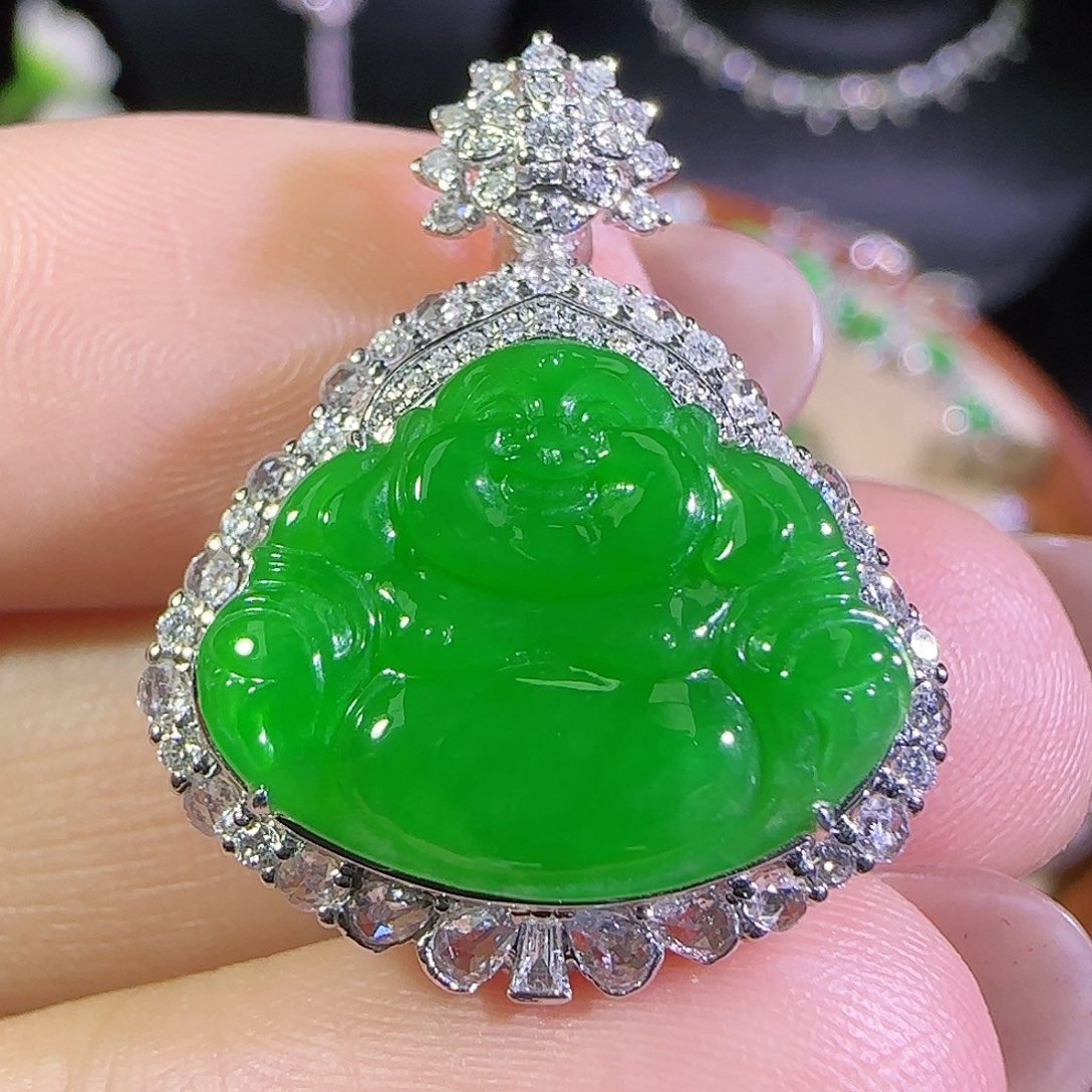 翡翠18K金镶嵌吊坠(不含链)