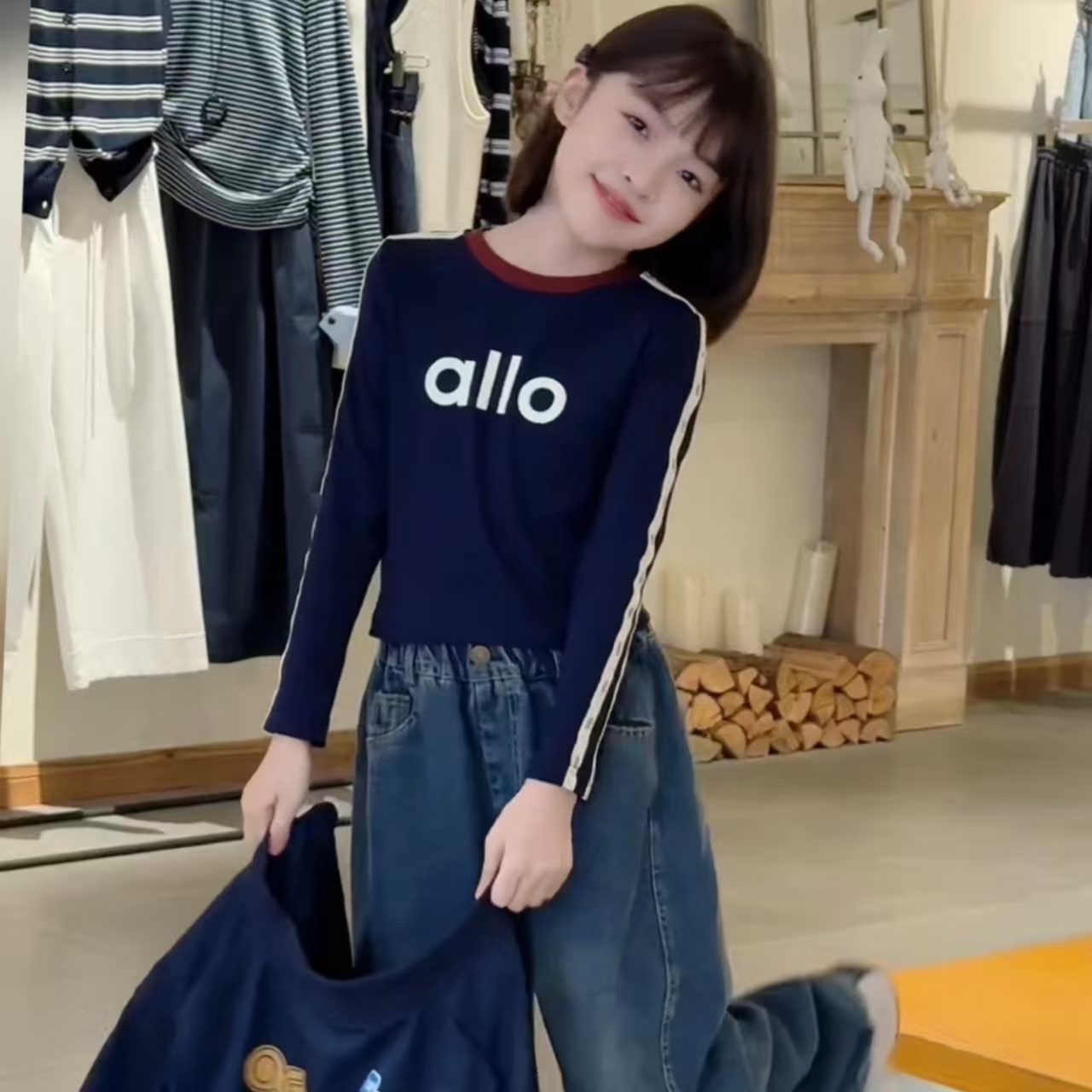 潮酷女孩百搭字母长袖打底衫T恤