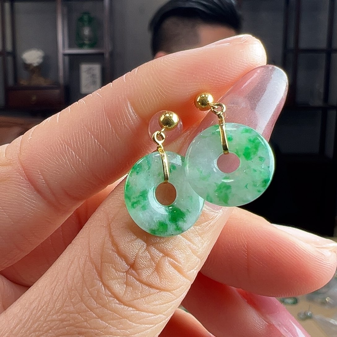 翡翠18K金镶嵌耳饰耳环