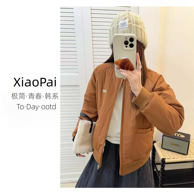 XIAOPAI-[暖街简约]2025秋冬新款加绒加厚百搭拼接短外套O-25904