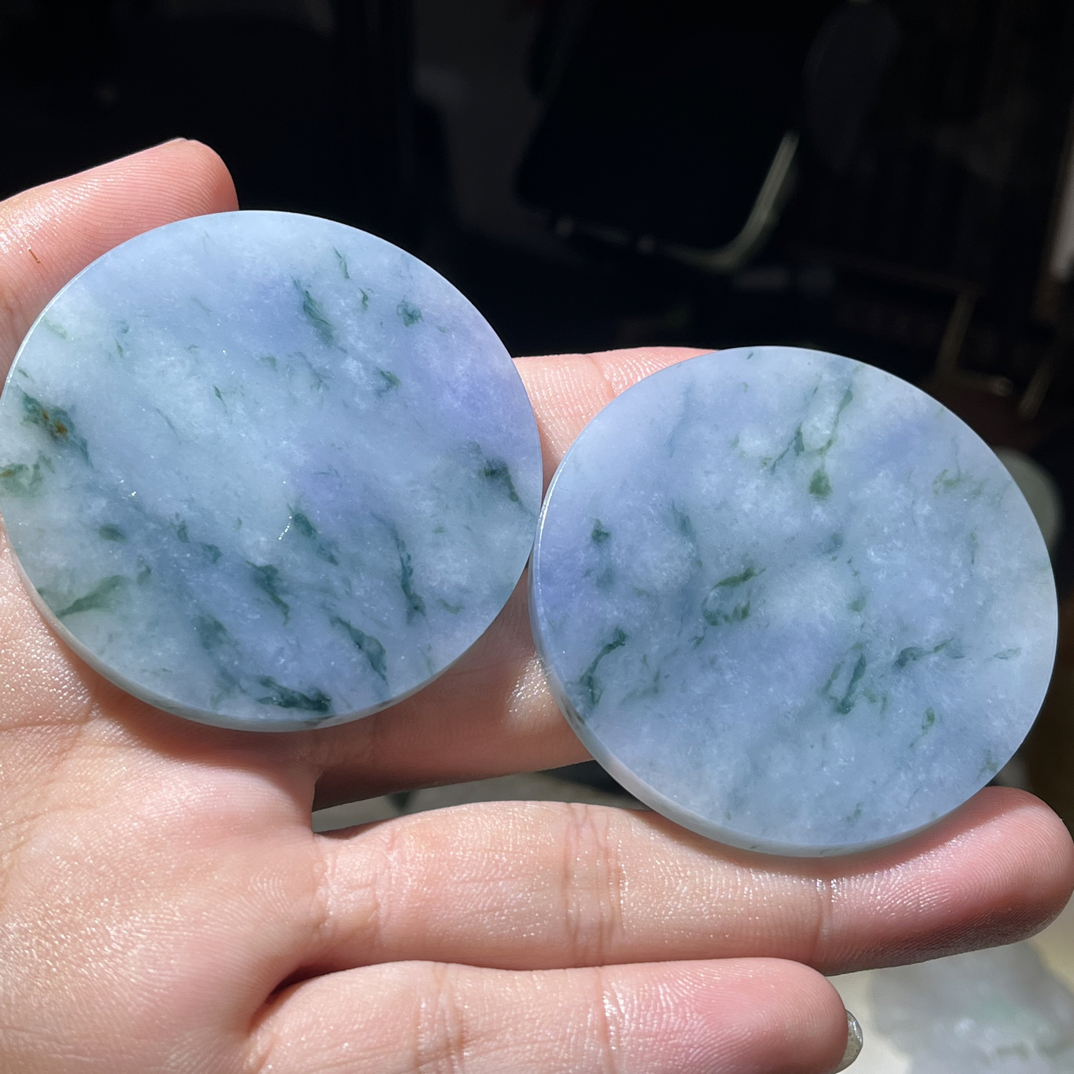 天然缅甸A货翡翠莫奈花园圆无事牌毛货买断需抛光