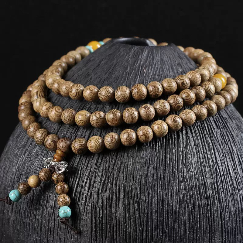 增香沉香木顺纹鸡翅木手链隔珠佩珠手链男女108颗念珠 （无礼盒）