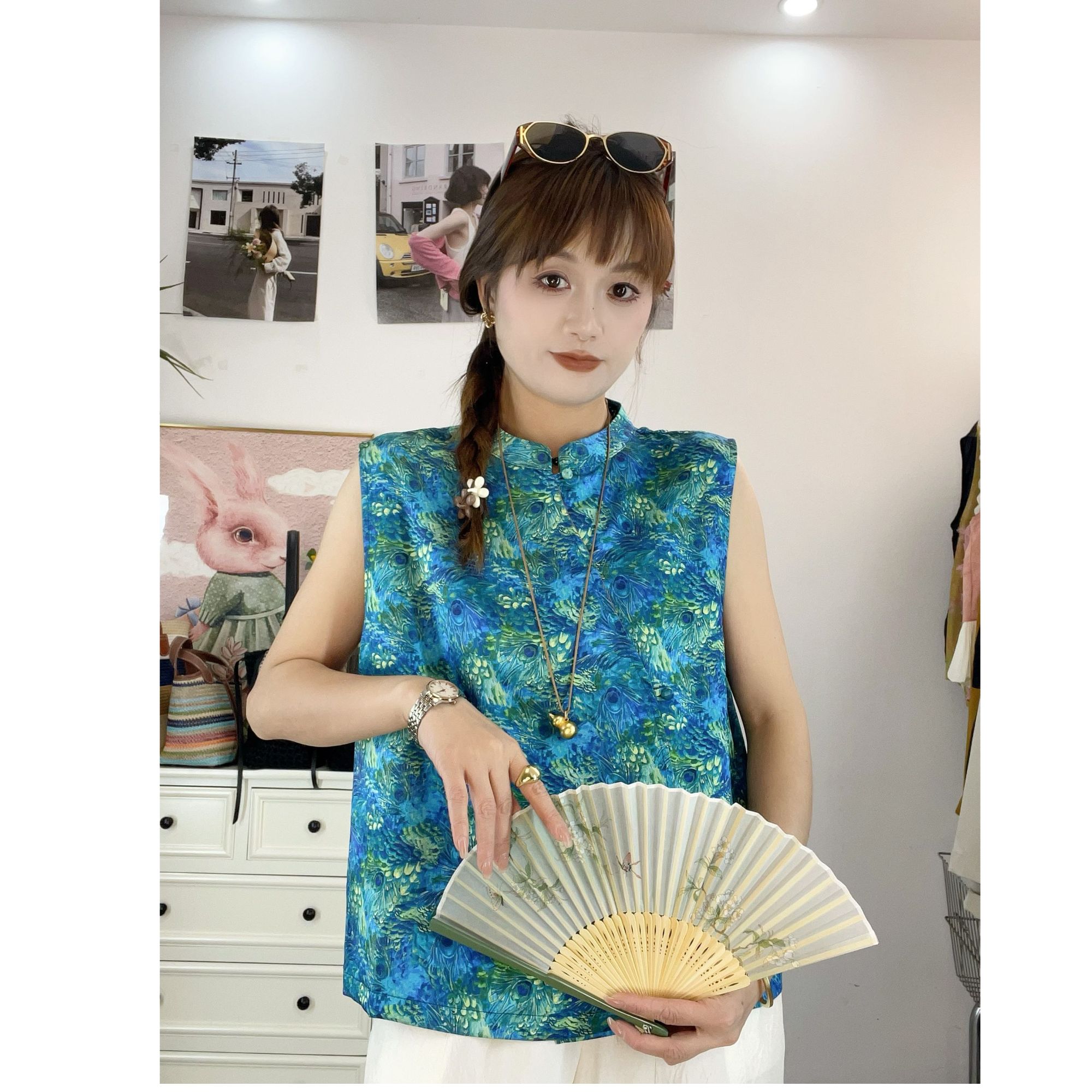 孔雀蓝屏  2025国风新中式女装小个子新款轻奢薄款夏季气质上衣