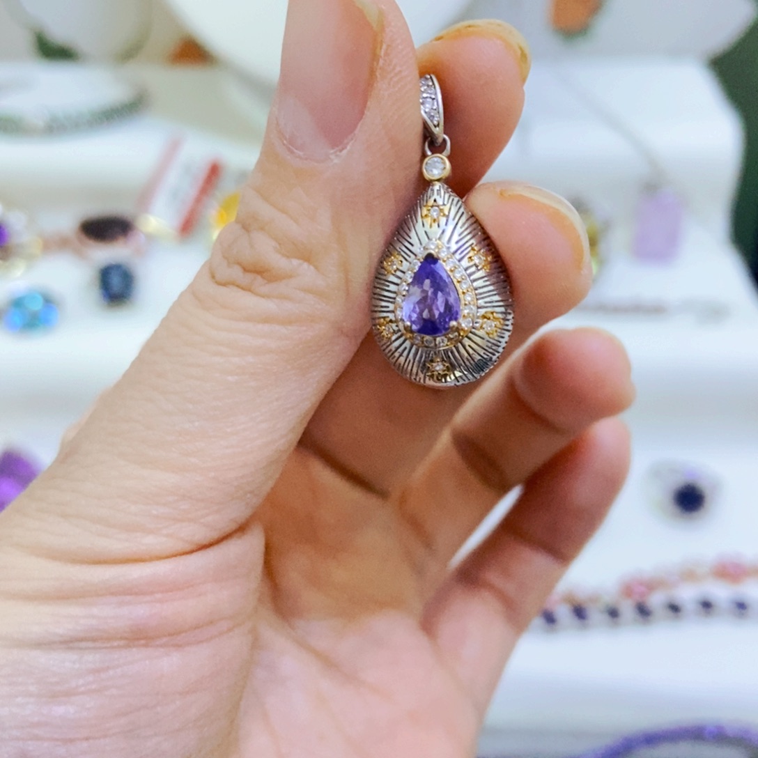 吊坠(不含链)银S925镶嵌坦桑石