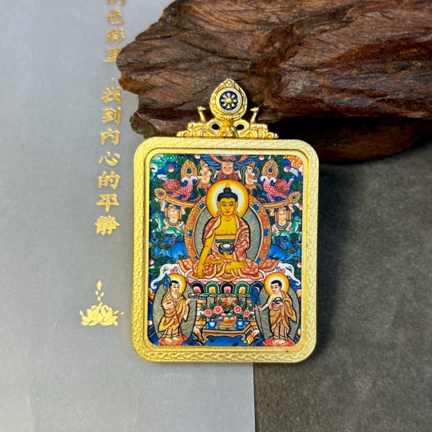 纯手绘热贡—释迦摩尼。智慧慈悲纯洁守护心灵平静象征等