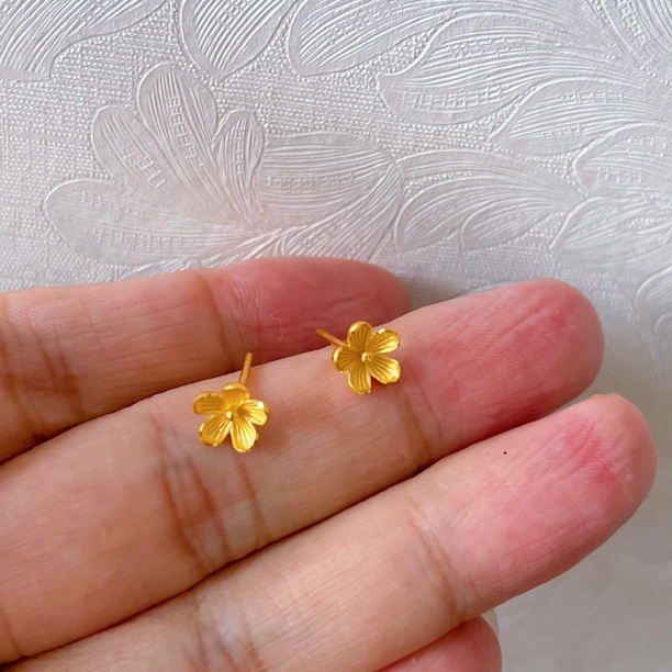 足金999立体小花花耳钉五瓣花甜美仙女