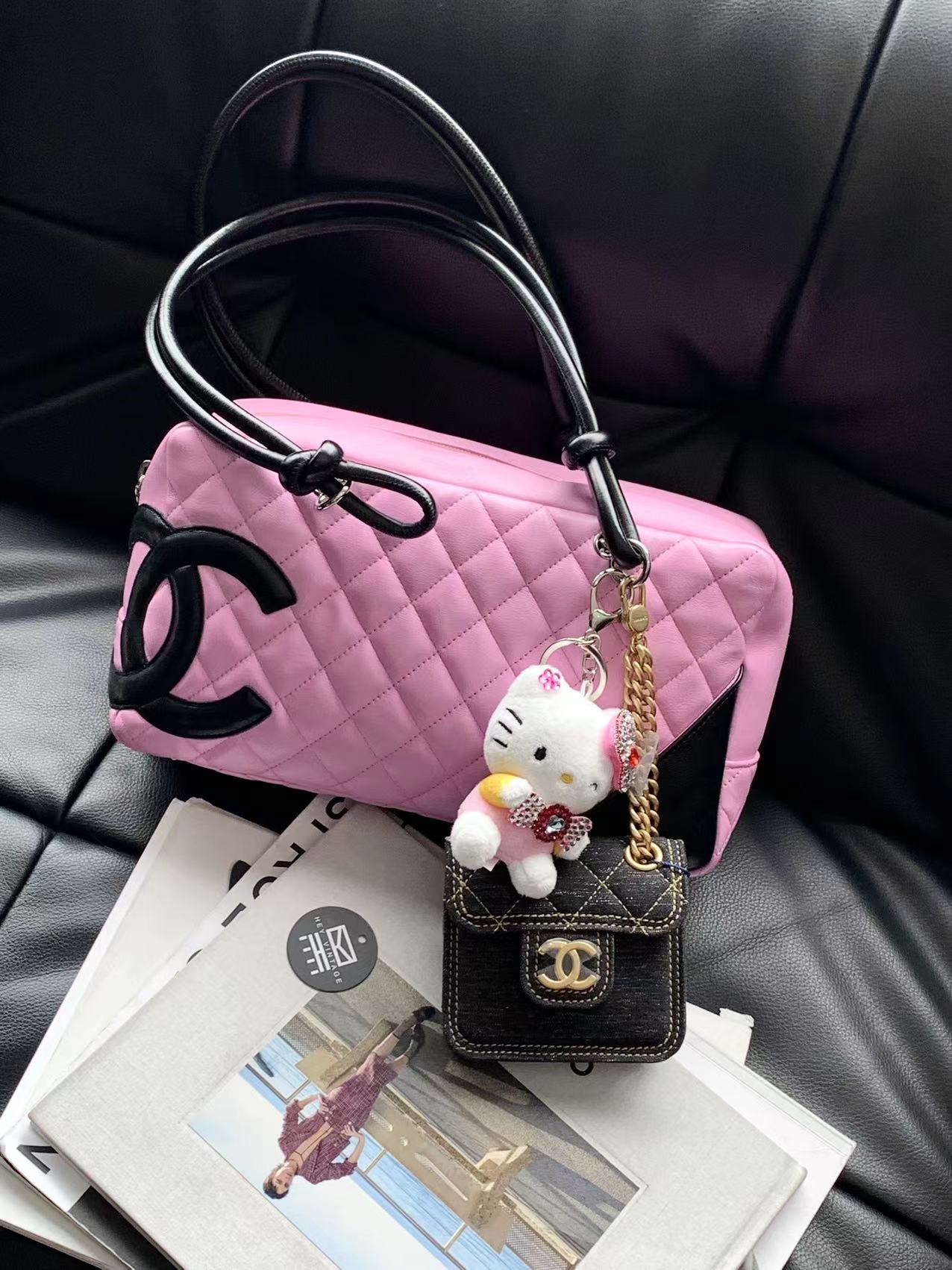 95新 Chanel/香奈儿 粉色康鹏波士顿枕头包  28cm 15659168