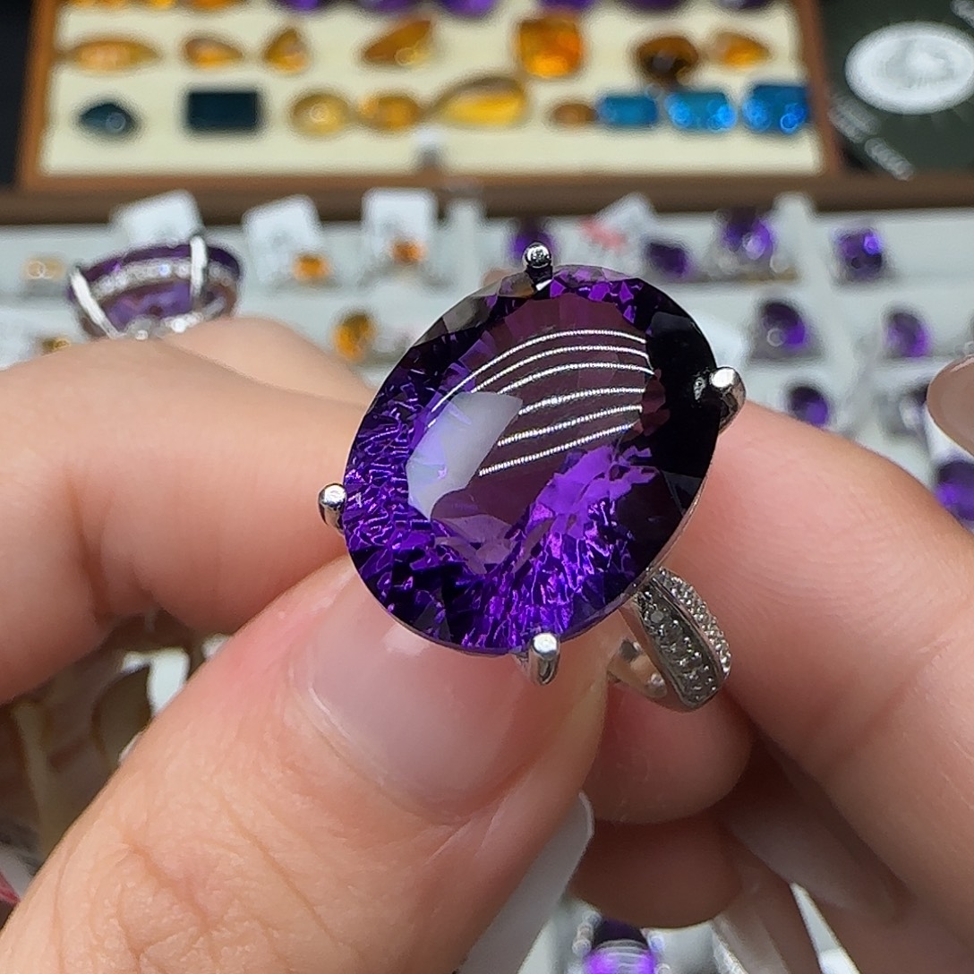 向****水晶银S925镶嵌珠宝半成品G 10克拉乌拉圭紫水晶