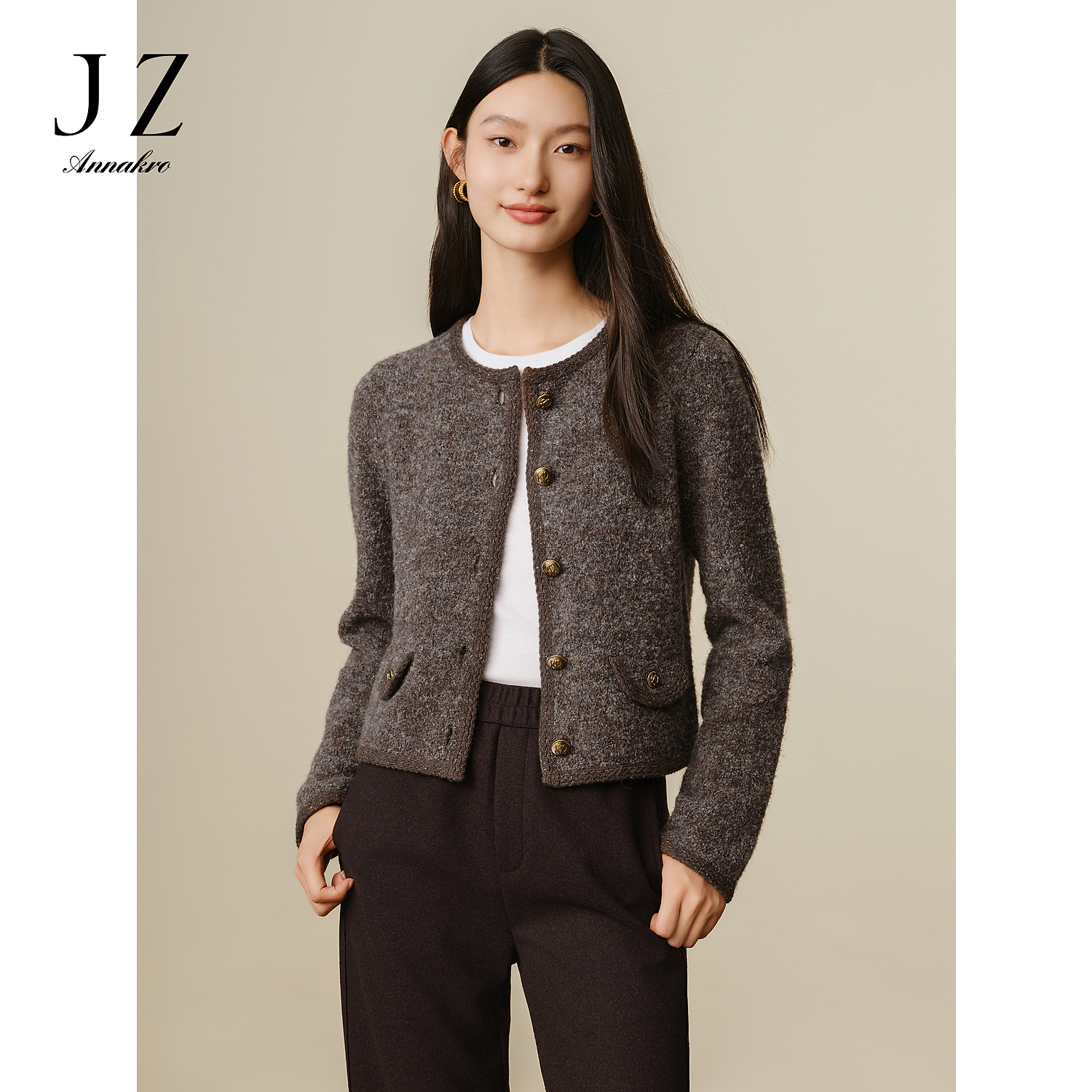 【花纱绮梦】玖姿安娜蔻优雅香风圈圈纱针织衫女2025冬JTED30602