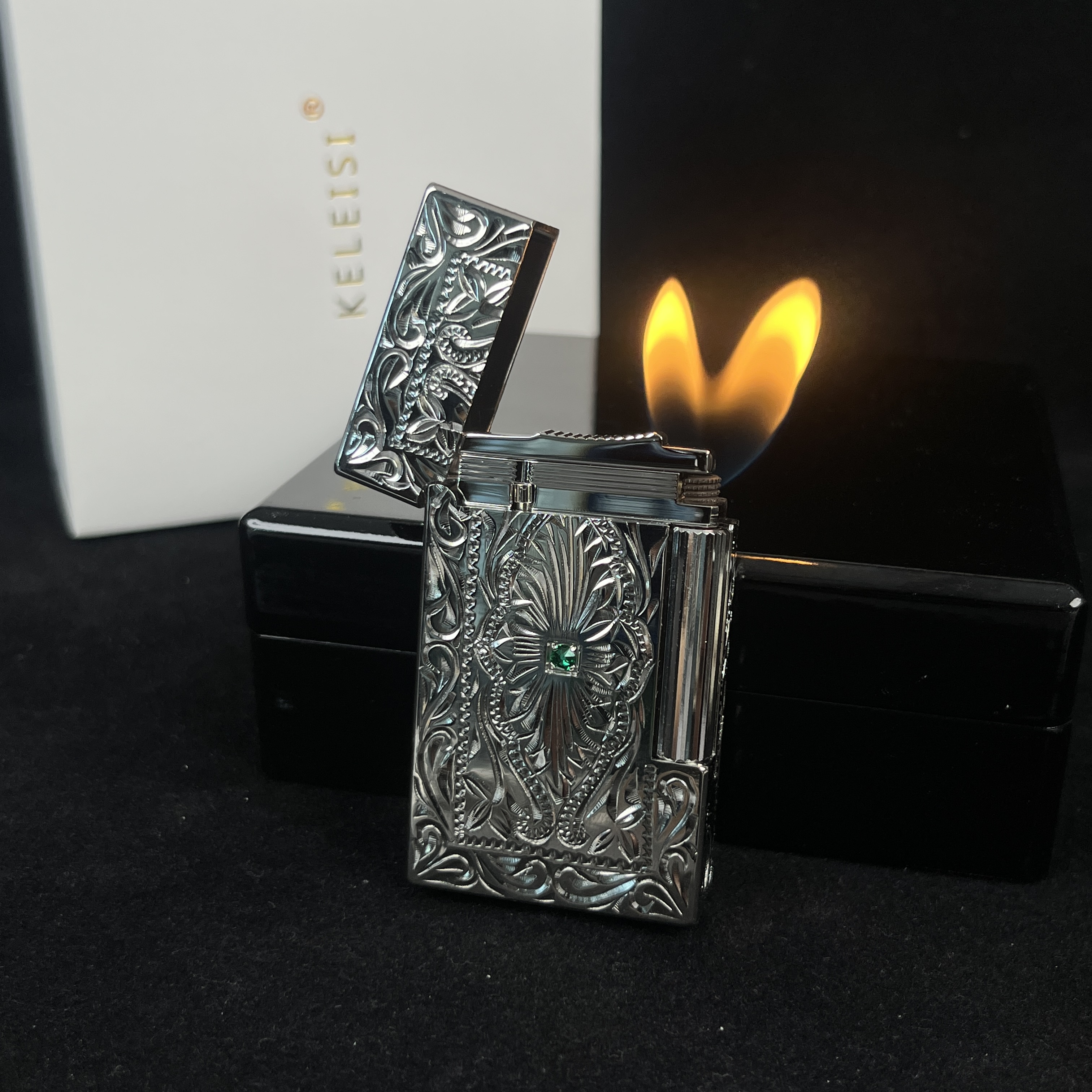 calories克雷斯翡翠梦境复古双火直冲防风切换高档充气打火机