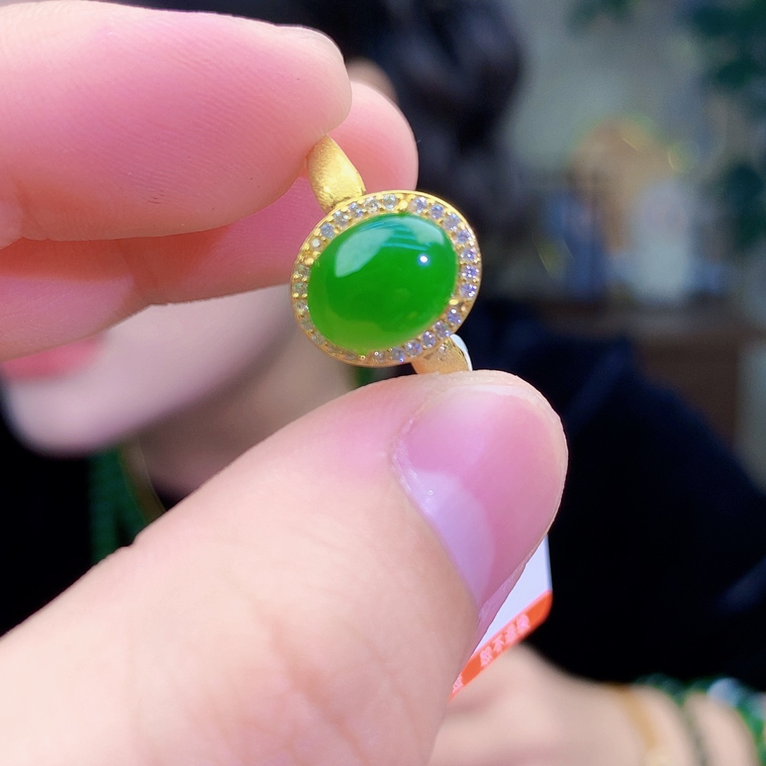 吊坠(不含链)银S925镶嵌和田玉（碧玉）戒指