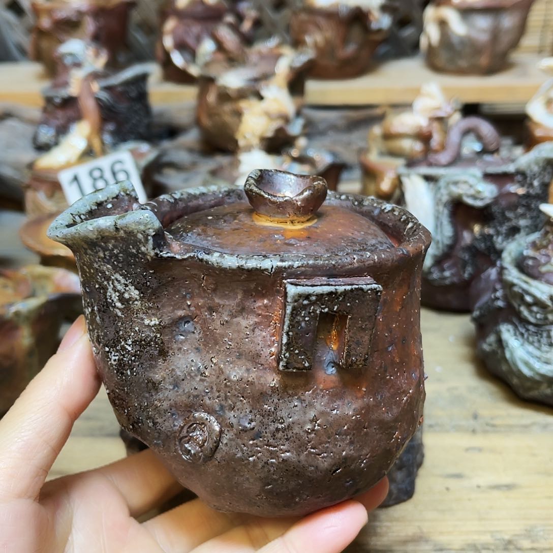 杯柴烧粗陶手捏宝瓶