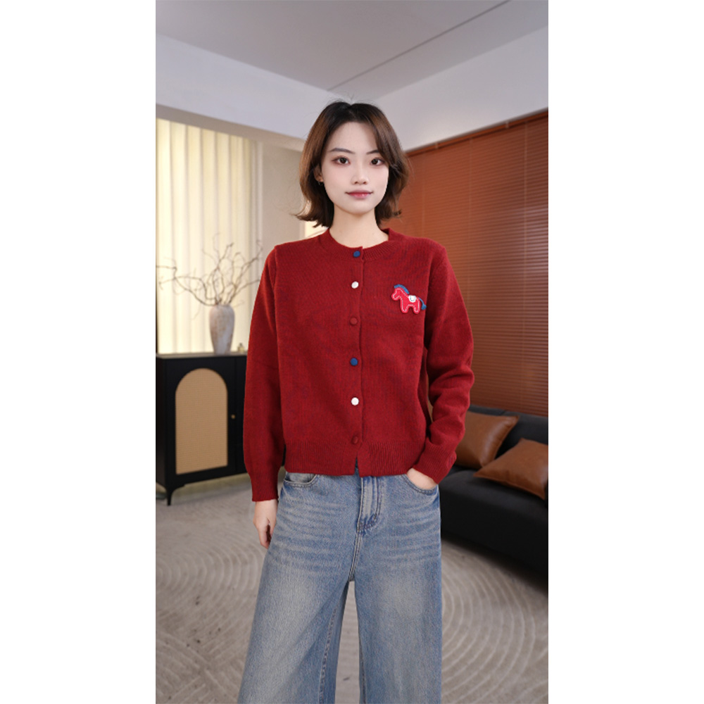 YIANYAN【小马】女士羊毛休闲圆领开衫上衣