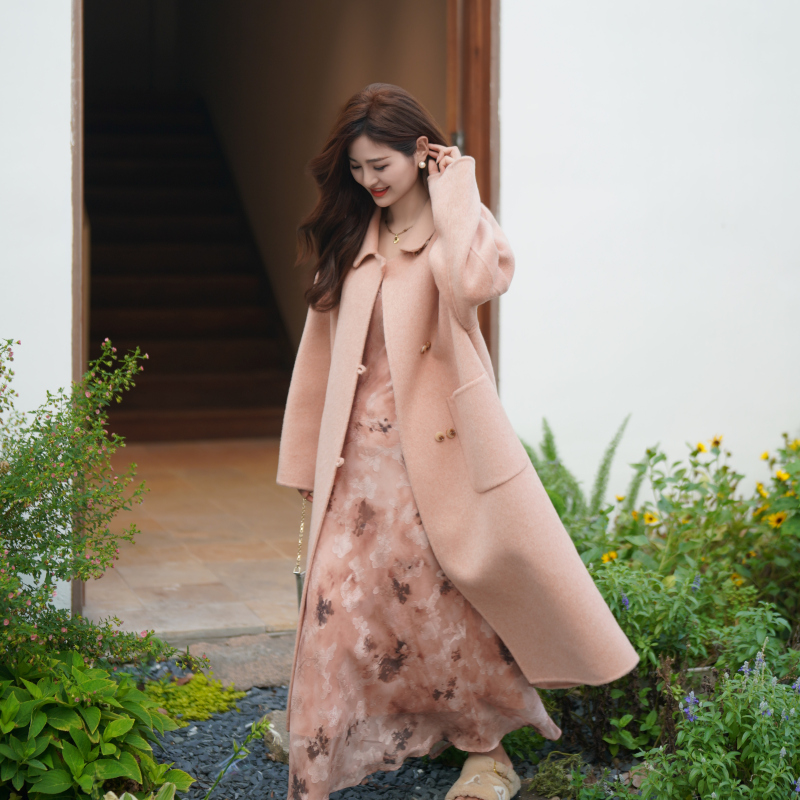 伊迪卡双面羊毛大衣韩系娃娃领百搭气质显瘦秋冬设计感外套 412