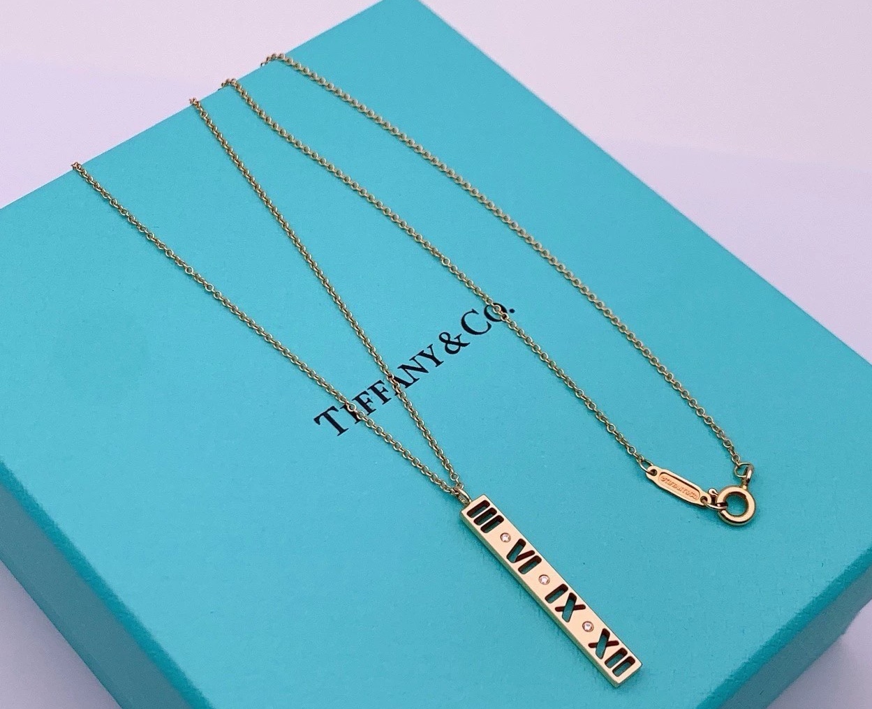 99新 Tiffany & Co./蒂芙尼 18K玫瑰金 罗马三钻项链  W52641