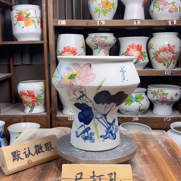 摆件高脚荷花新款陶瓷陶瓷