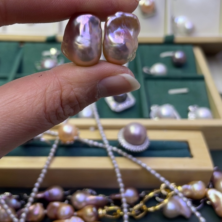 淡水珍珠耳饰银S925镶嵌