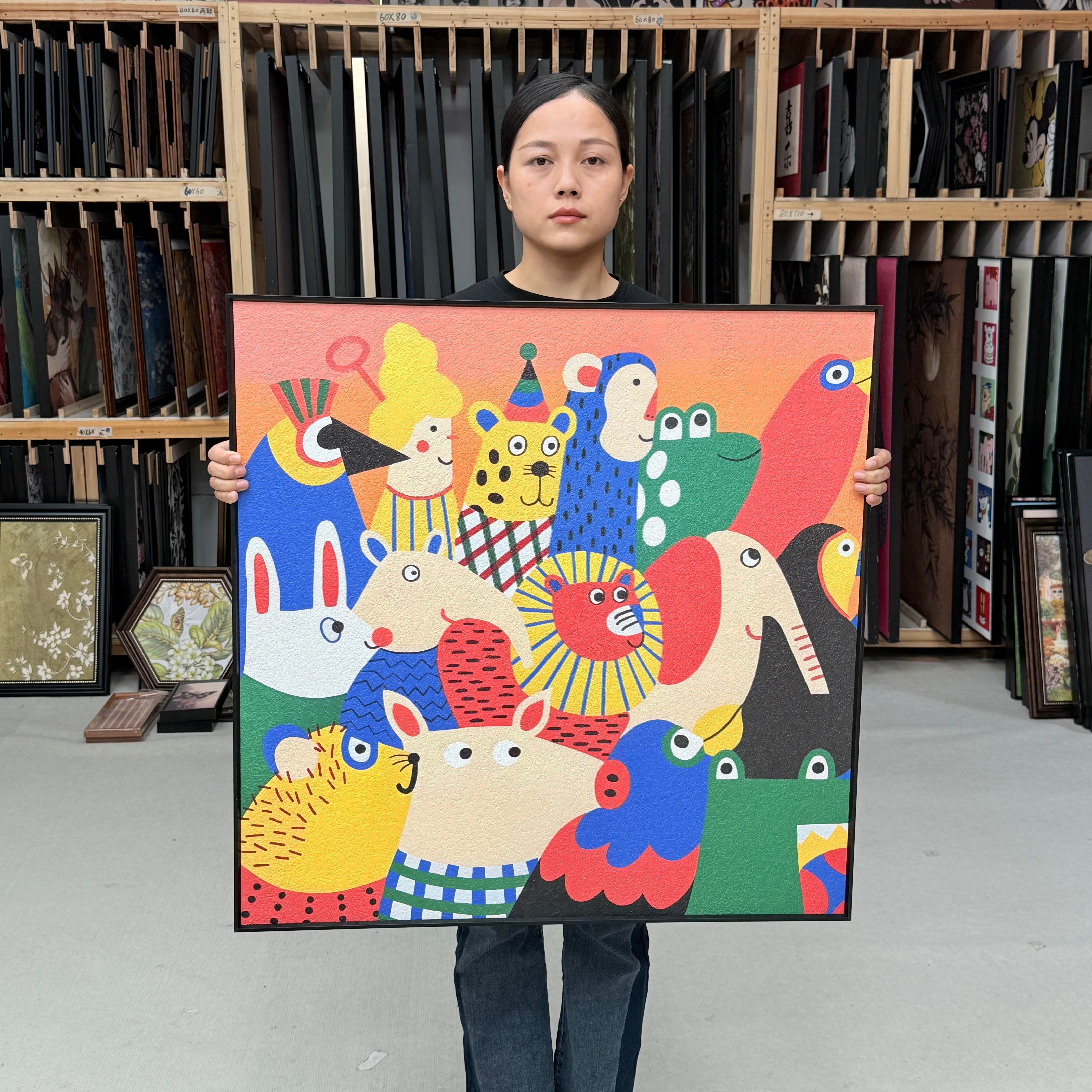 小动物卡通儿童房创意入户沙发玄关客厅挂画J048卧室装饰画8080