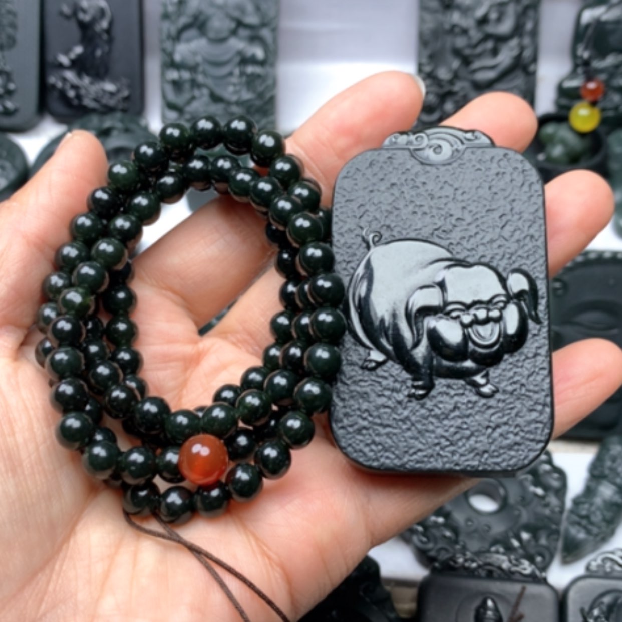 【闪购商品】和田玉颈饰未镶嵌拼**我双面雕刻