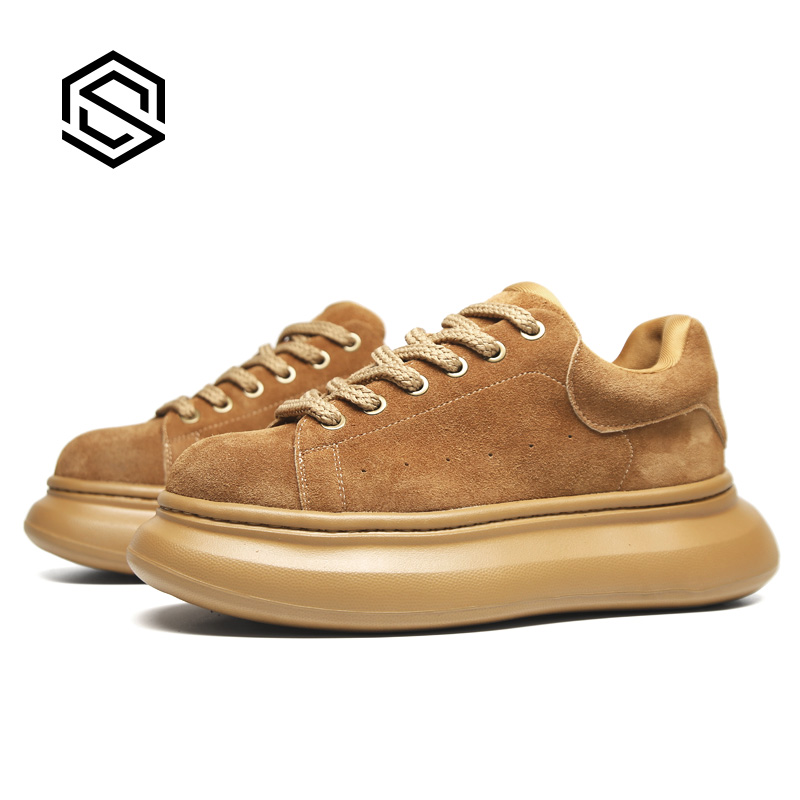 欧说秋冬新款厚底增高头层牛皮时尚复古休闲板鞋潮流保暖男鞋