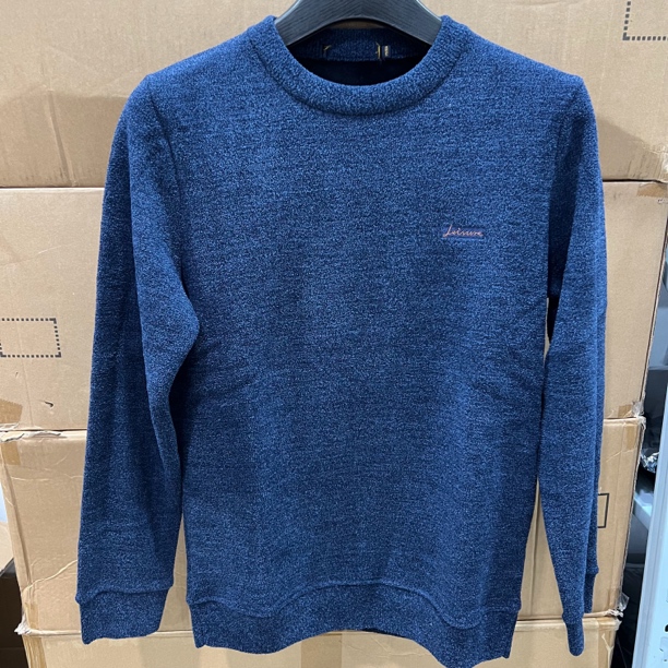 8327撤柜剪标圆领蓝色加绒加厚男款针织衫毛衣刺绣字母